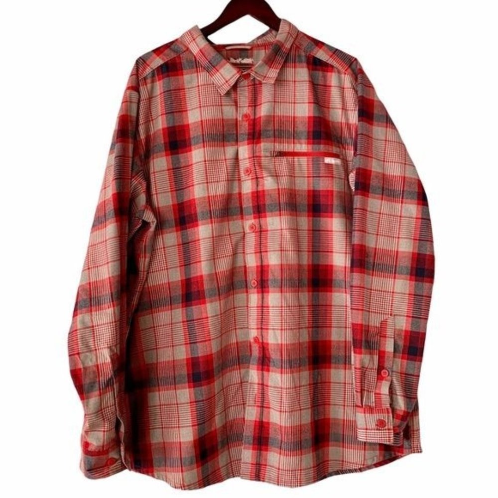 Columbia Omni Shade Flannel Shirt XXL Outdoor Zip Pocket Camping Hiking Red Gray